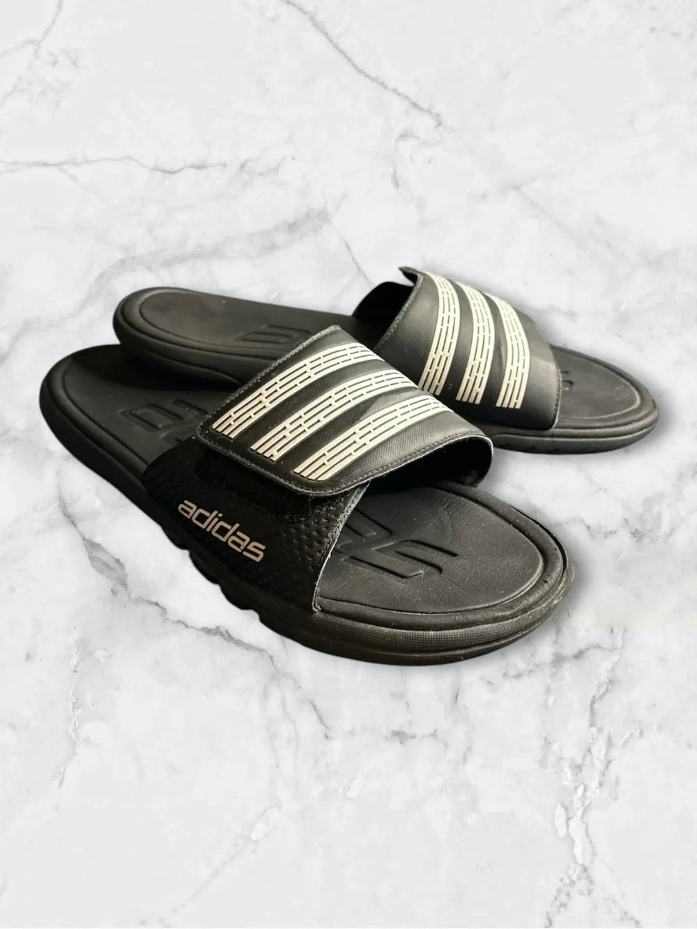 Adidas slides black and white size 13